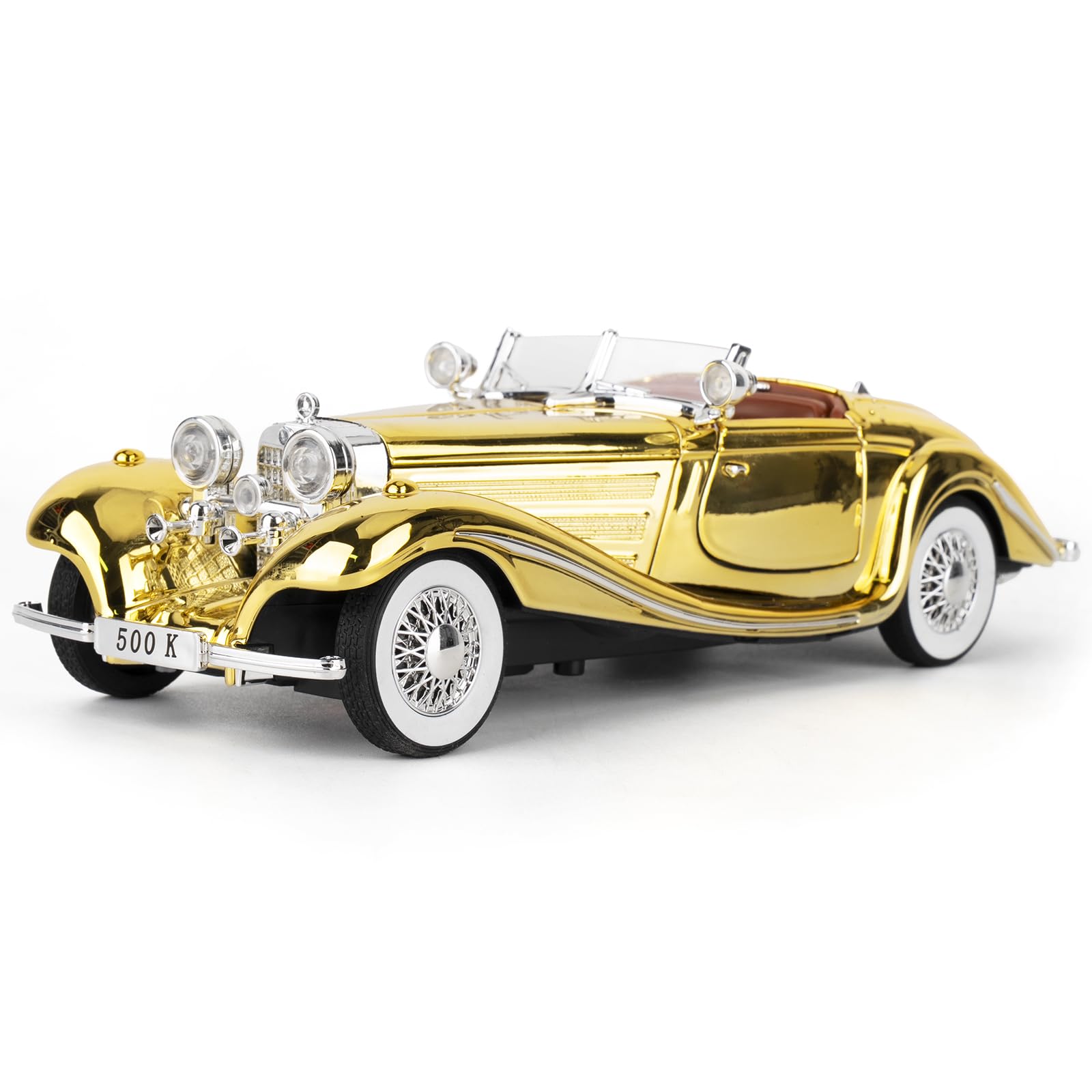 imtfzct 1:24 Scale Benz 500K Classic Retro Car Model Die-cast Alloy Toy Car with Sound & Light Effects and Pull-Back Function—Ideal Choice for Car Enthusiasts and Collectors Gold