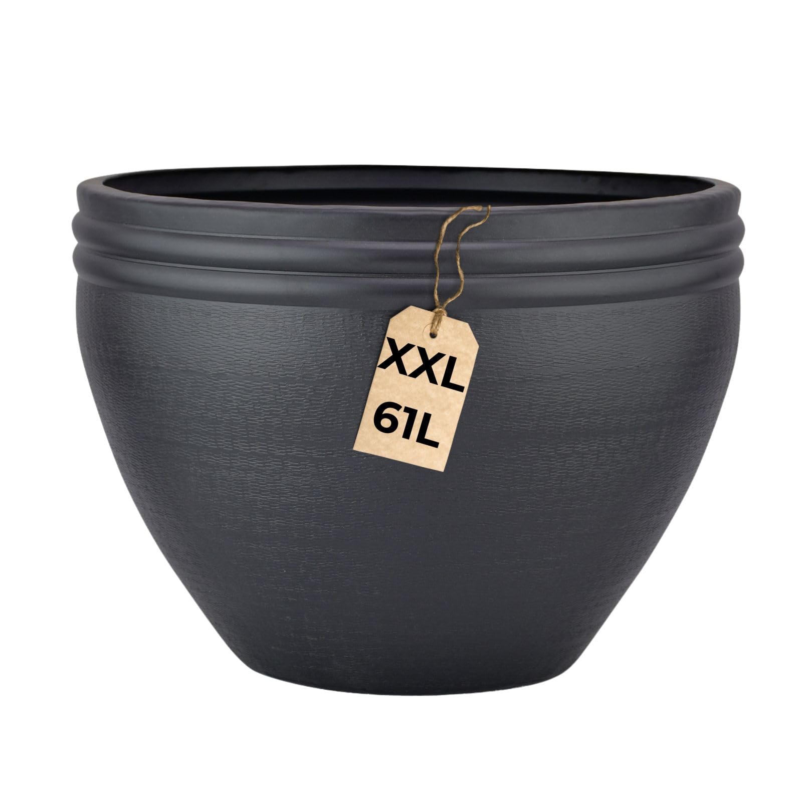 Marrakesch XXL Aluminiowa donica na kwiaty, Ø 47 cm, czarna matowa, 61 l, duża, okrągła, do użytku na zewnątrz, do użytku wewnątrz i na zewnątrz, do ogrodu, na balkon i do salonu