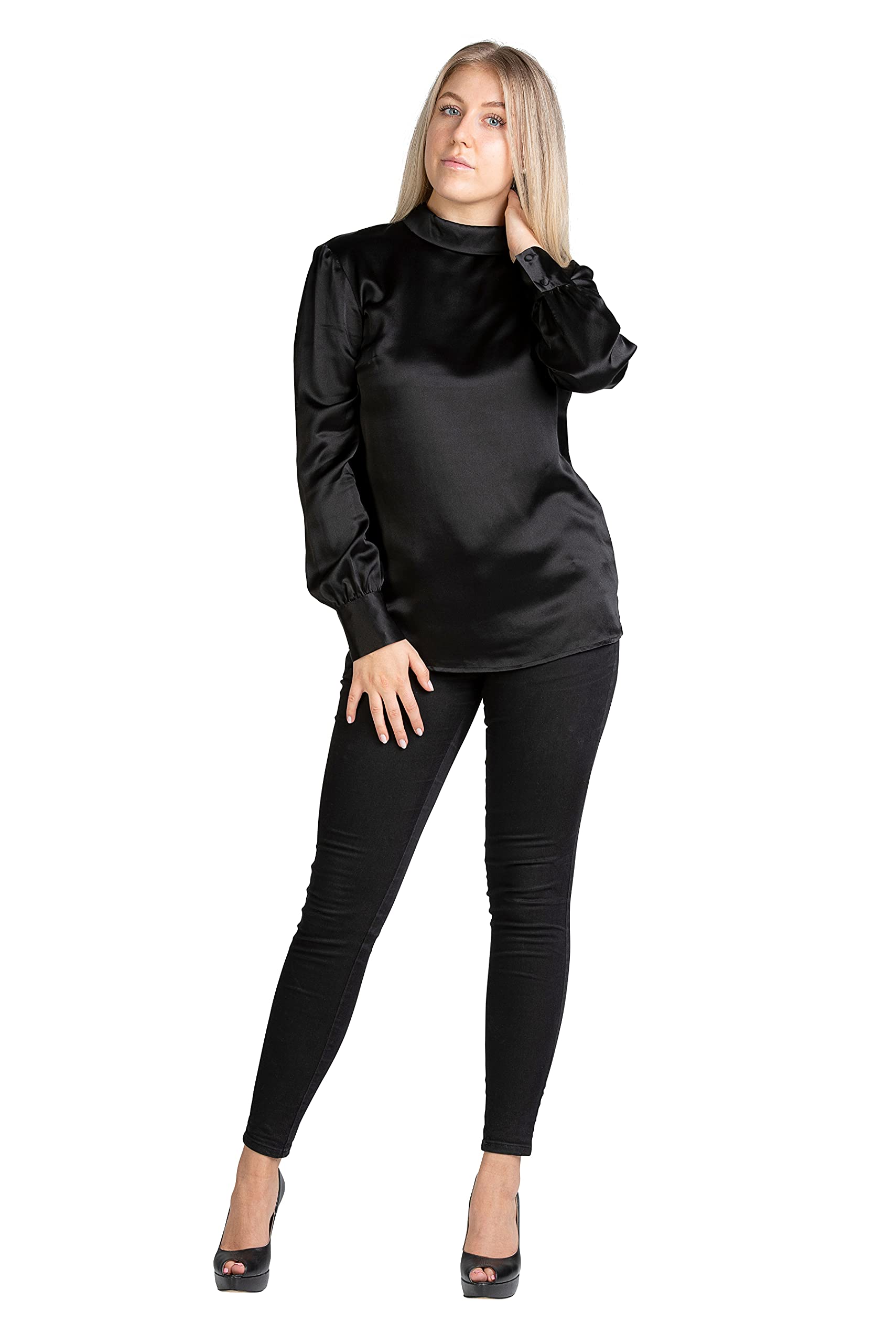 Posh Gear Donna Blusa de Seta Satinoseta 100% Seta