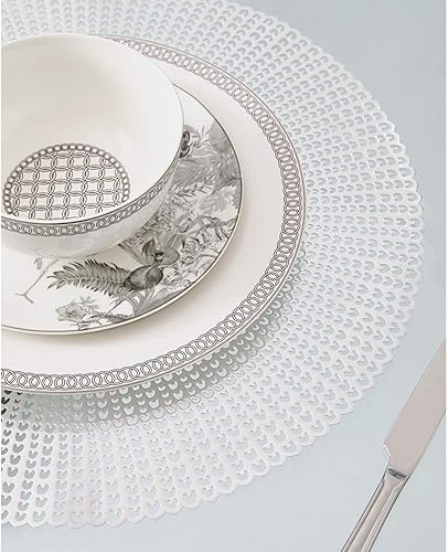 Miniatura 6 de Wintop - Mantel individual redondo de vinilo de 16.5 pulgadas, diseño hueco, juego de 6, plata, corazones circulares