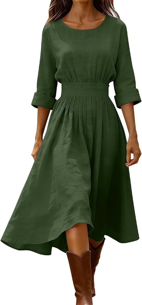 Linen With Elastic Waist Dress - Women's)