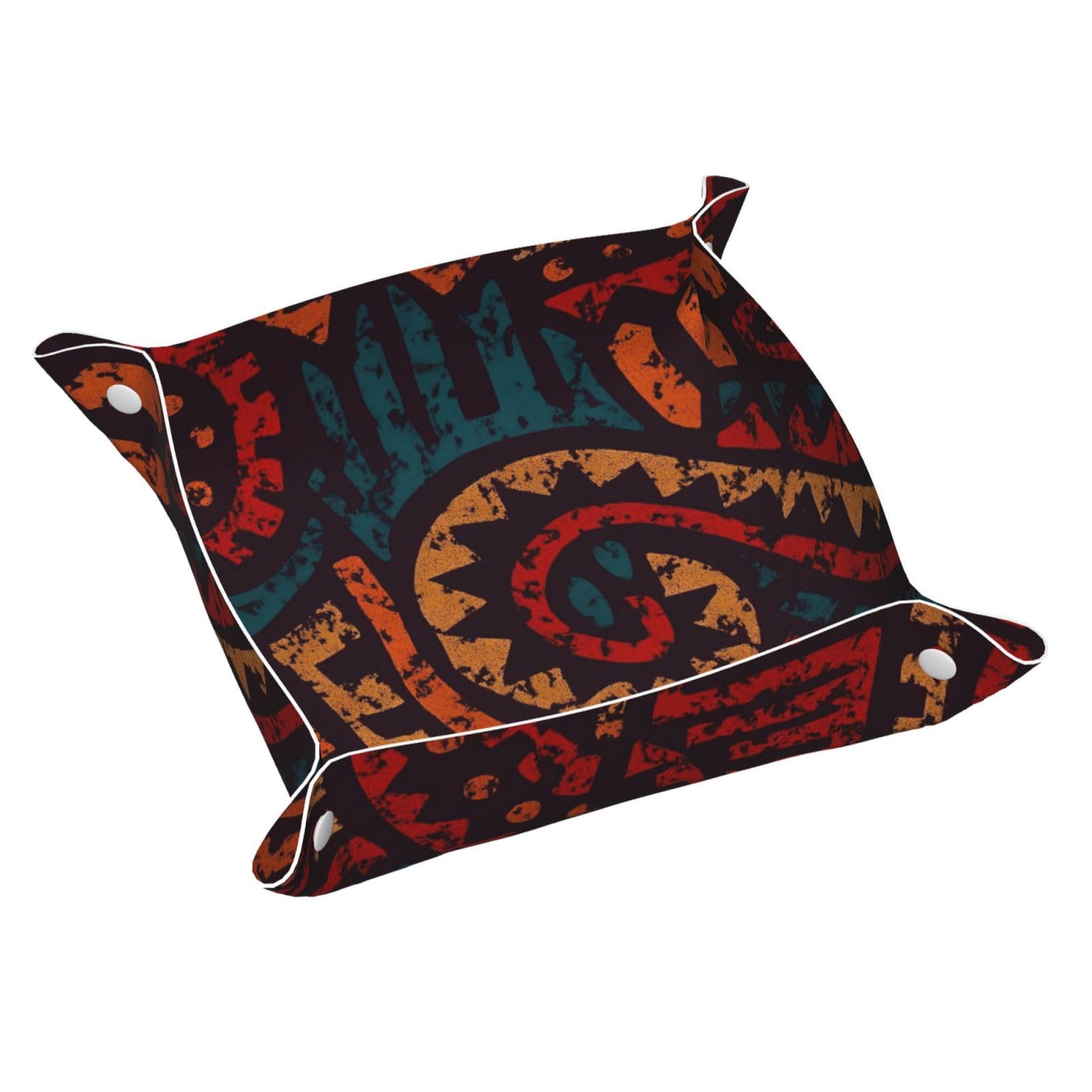 HLBSDM Retro African Tribal Ethnic Print Tray Men's Leather Valet Parking Portable Entrance Trays Bedside Storage Box