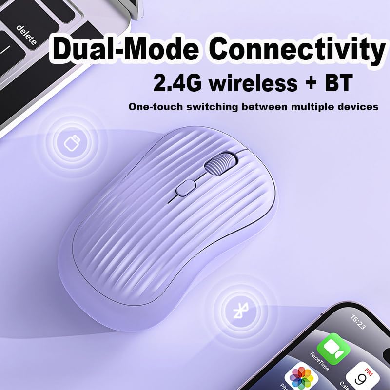 Ratón inalámbrico silencioso Bluetooth y USB recargable con diseño ergonómico de 1600 DPI 2