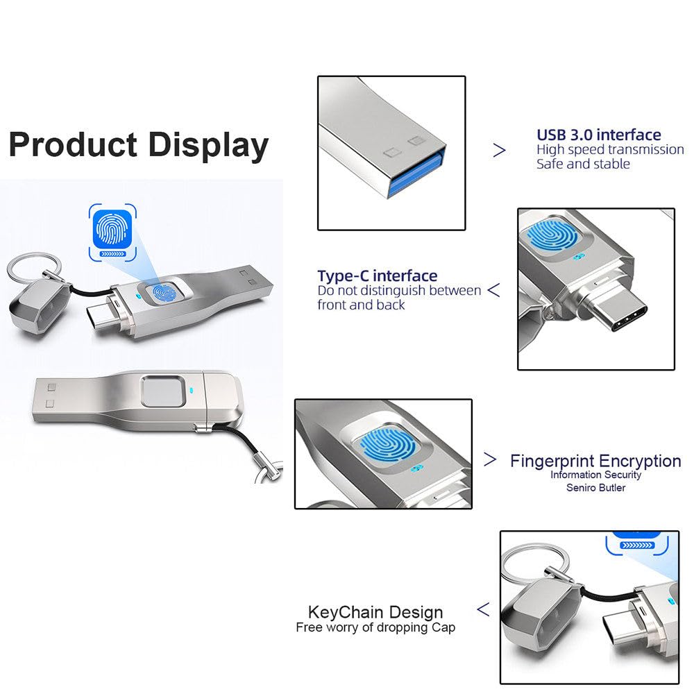 Chiavetta USB con crittografia delle Impronte digitali, Dispositivo di archiviazione antifurto in Metallo, 10 Impronte digitali, ID di Memoria consentiti 128GB