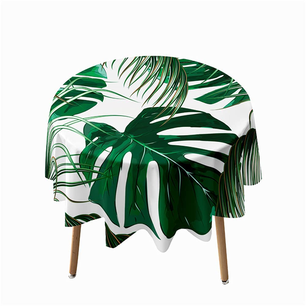 Morbuy Green Leaf Green Tropical Plants Nature Print Round Tablecloth For Circular Table, Waterproof Table Cloths Stain Resistant Wipeable Table Cover For Home Party Kitchen Dinning (,180Cm)