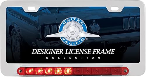 United Pacific Marco de matrícula LED cromado de lujo, función de giro dividido, 39397