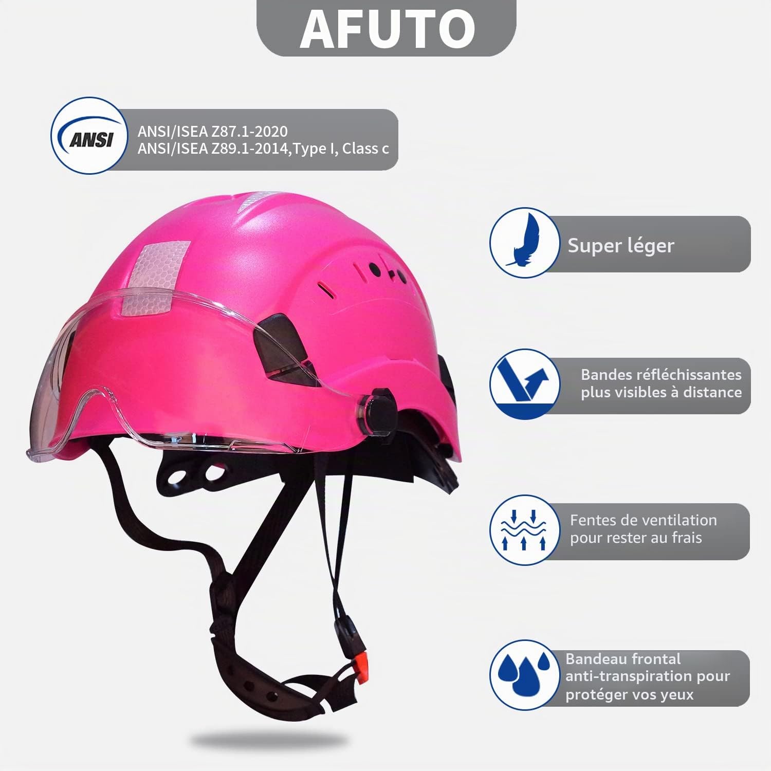 Casque rigide rose pour femme - Léger à 6 points - Lunettes de protection en ABS avec autocollants réfléchissants - Pour la construction, les travaux industriels (Rose 01)