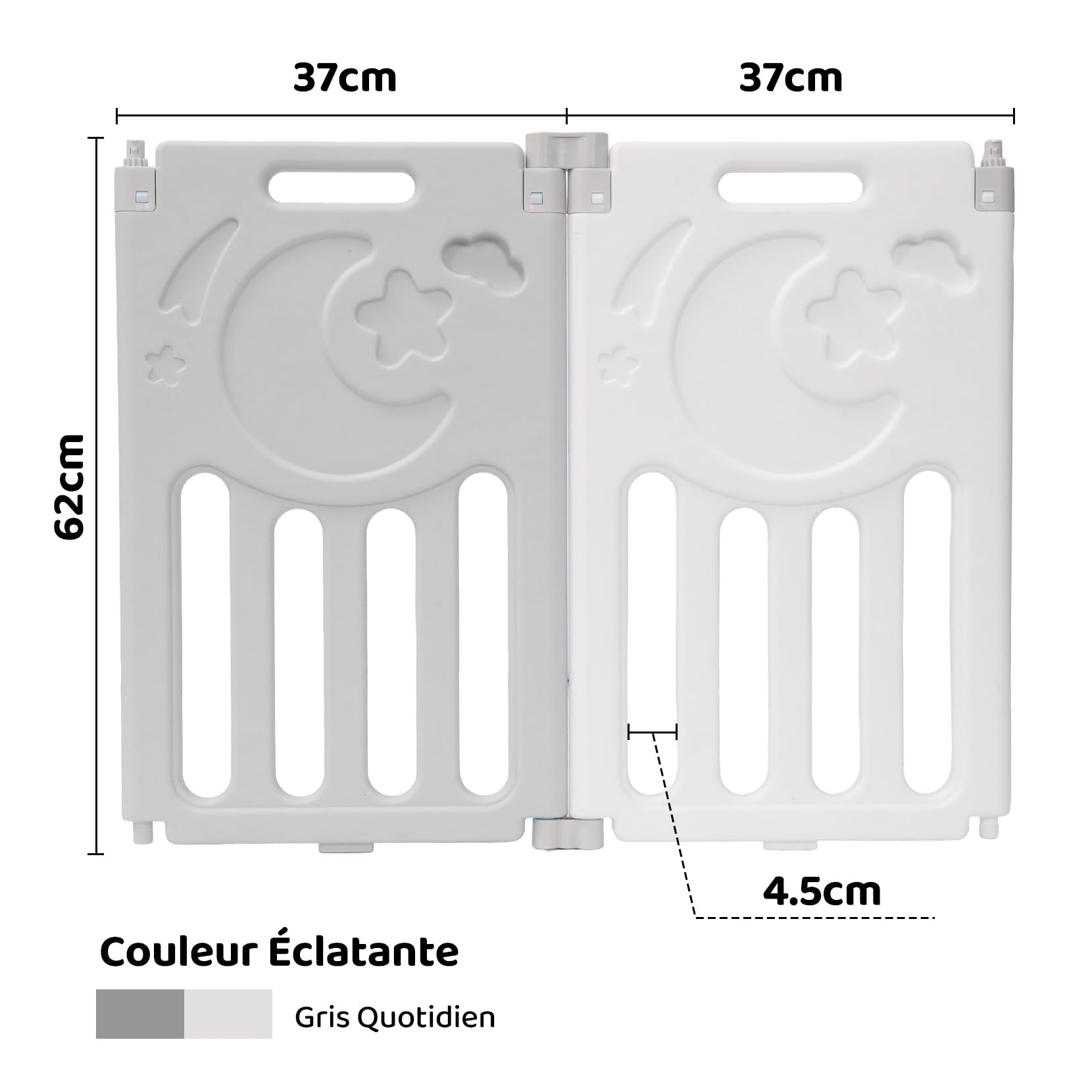 Dripex Parc bebe modulable plastique, panneau pour parc bebe modulable, 2 panneaux, Gris et blanc