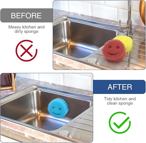 Vista 4 de SOPHICO Sponge Holder for Kitchen Sink, Suction Cup Holder for Kitchen, Bathroom Sink Organizer for Smiley Sponge, Self Draining Sink Sponge Holder