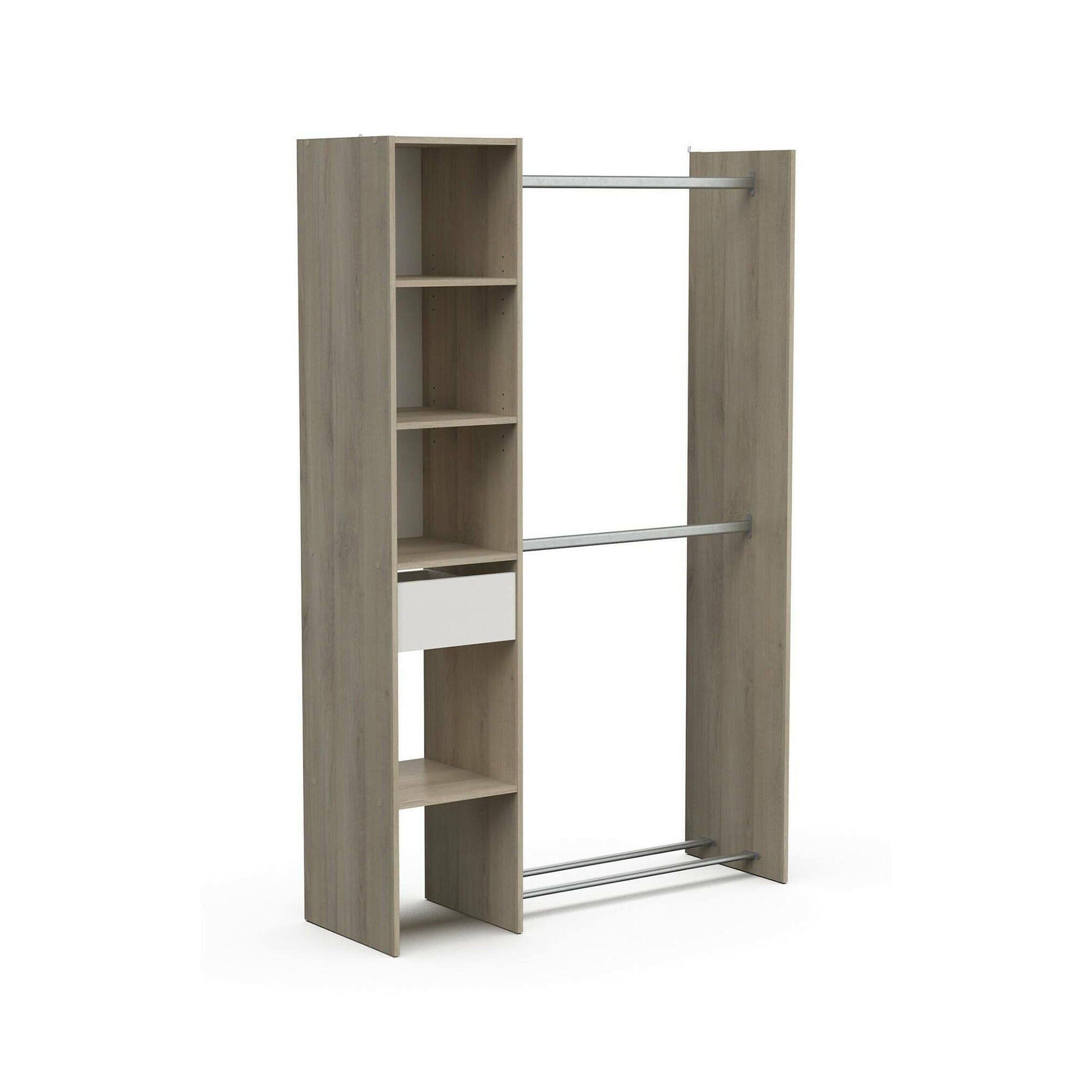 Dmora - Guardaroba grande Adour, Mobile camera da letto, Cabina armadio portabiti, Armadio appendiabiti, 118x40 h183 cm, Rovere e Bianco opaco