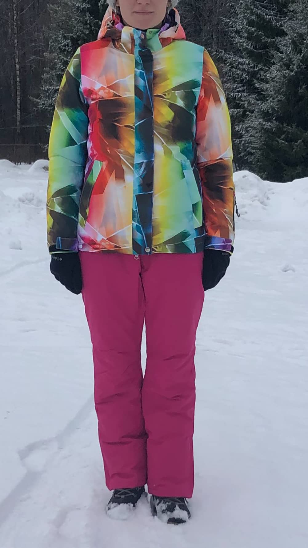 Kombinezon narciarski damski zimowy kombinezon śniegowy kurtka i spodnie, kolorowa kurtka snowboardowa kompletna kurtka, spodnie ze zdejmowanym, wodoodpornym kapturem, B, M