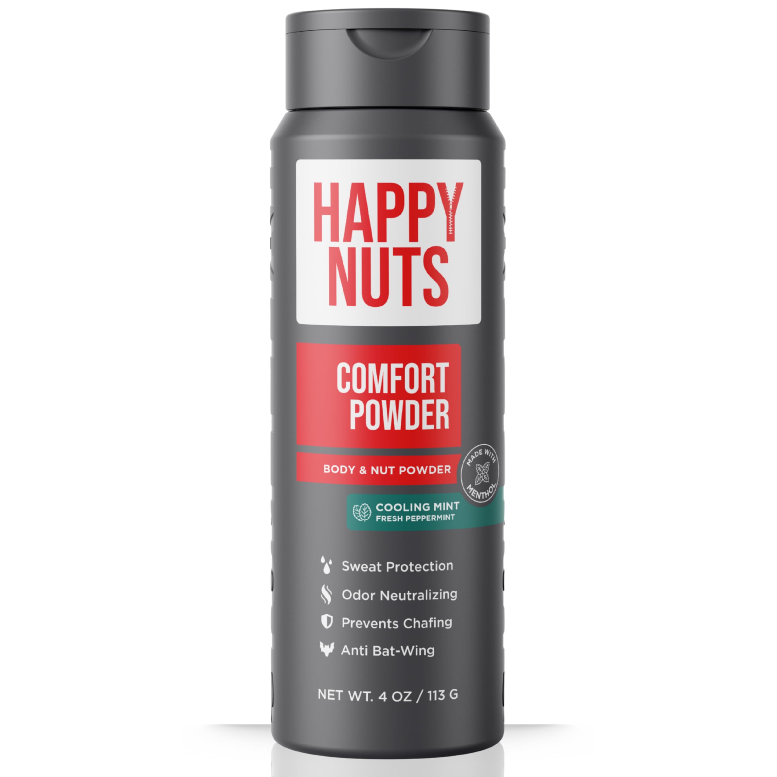 HAPPY NUTS Comfort Powder - Anti Chafing & Deodorant, Aluminum-Free, Sweat and Odor Control for Jock Itch, Groin and Men's Private 4oz (Cooling Mint)
