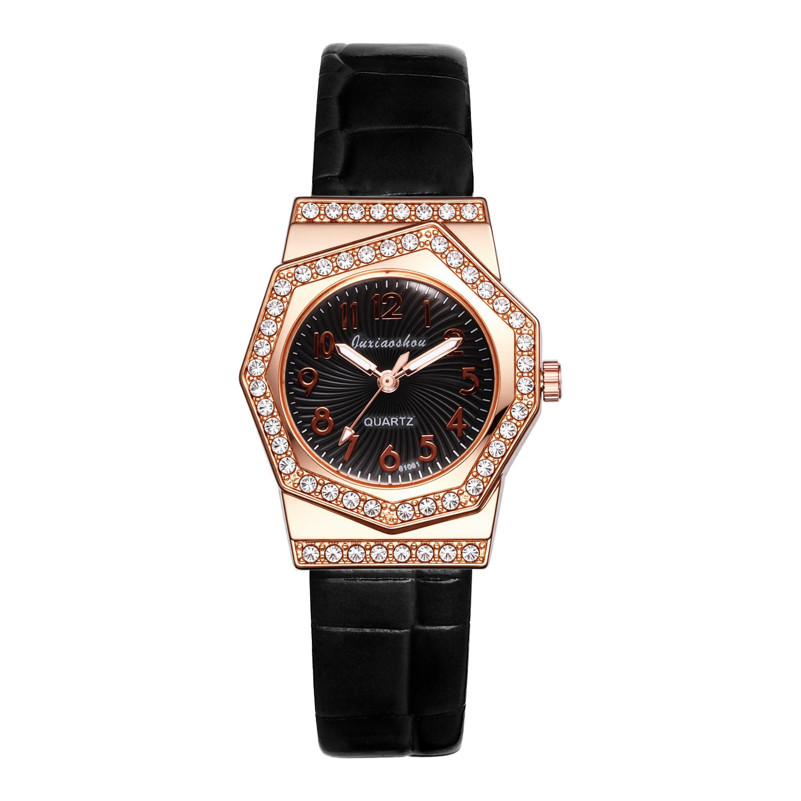 OIDEA Damen Armbanduhr aus Leder mit Strass: Schwarz Dünne L