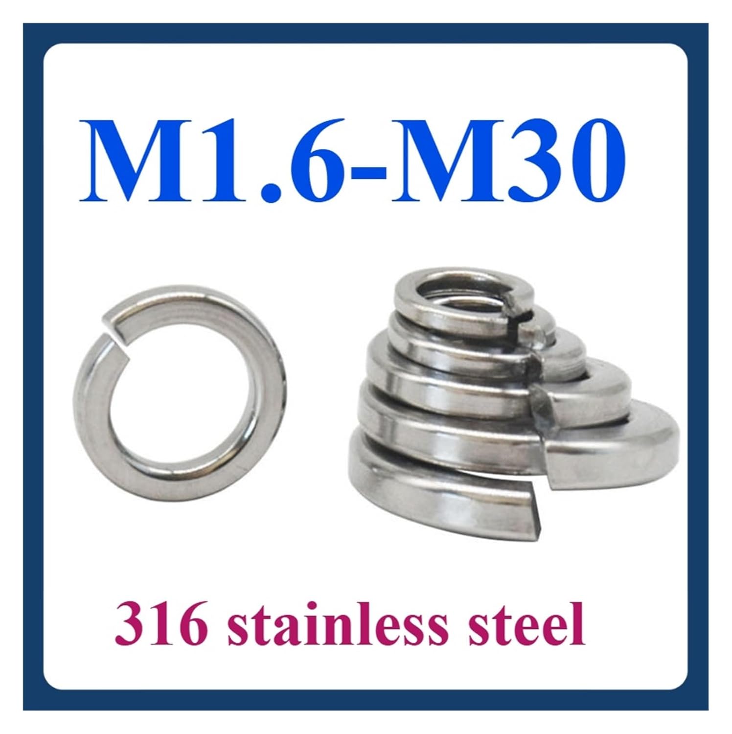 Spring Lock Washers M1.6 M2 M2.5 M3 M4 M5 M6 M8 M10 M12 M14 M16 M18 M20-M30 316 Stainless Steel Spring Loaded Split-Lock washers Elastomer washers(M2-500pcs)