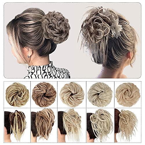 Earfodo 2 PCS Messy Bun Hair Piece Curly Wavy Hair Extension for Women Synthetic Updo Hair Bun Pieces for Daily Wear (Color:85/6A)