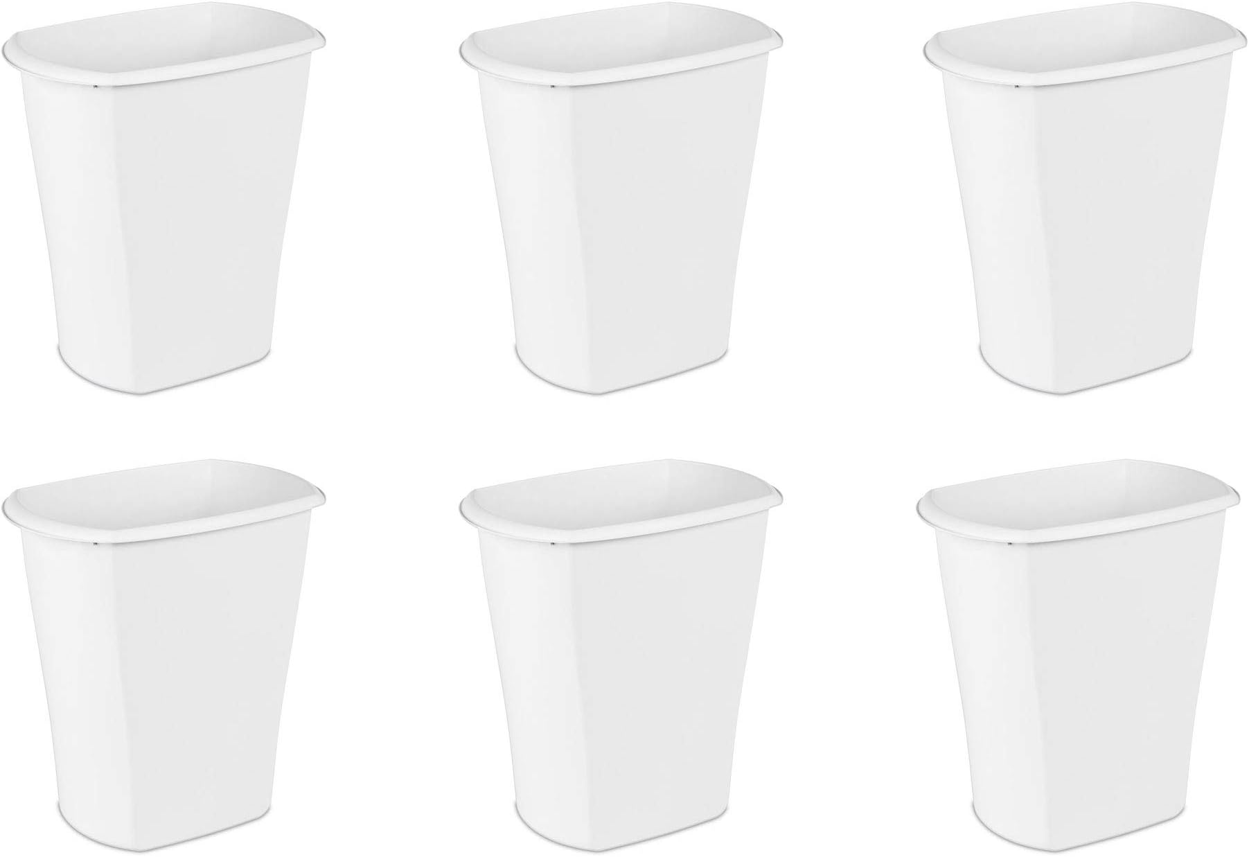 Sterilite10538006 10 Gallon Rectangular Wastebasket, White, 6-Pack