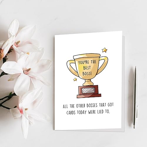 Miniatura 7 de Qiliji Divertida tarjeta del día del jefe para hombres y mujeres, regalo humorístico del jefe, tarjeta con la frase "You're The Best"
