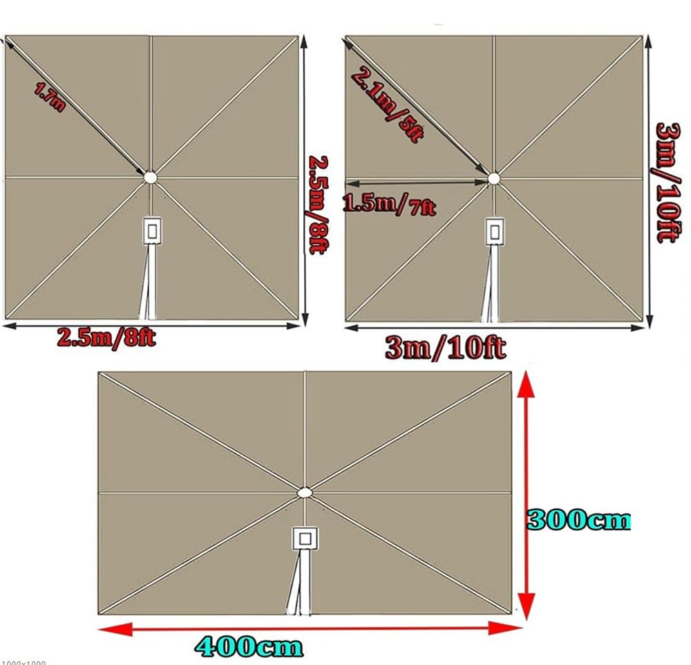 3x4m 3x3m 2.5×2.5m Tessuto di Ricambio per Ombrellone Quadrato 8 Stecche Khaki Telo di Ricambio per Ombrellone Giardino(Beige,3x3m/9.8x9.8ft)