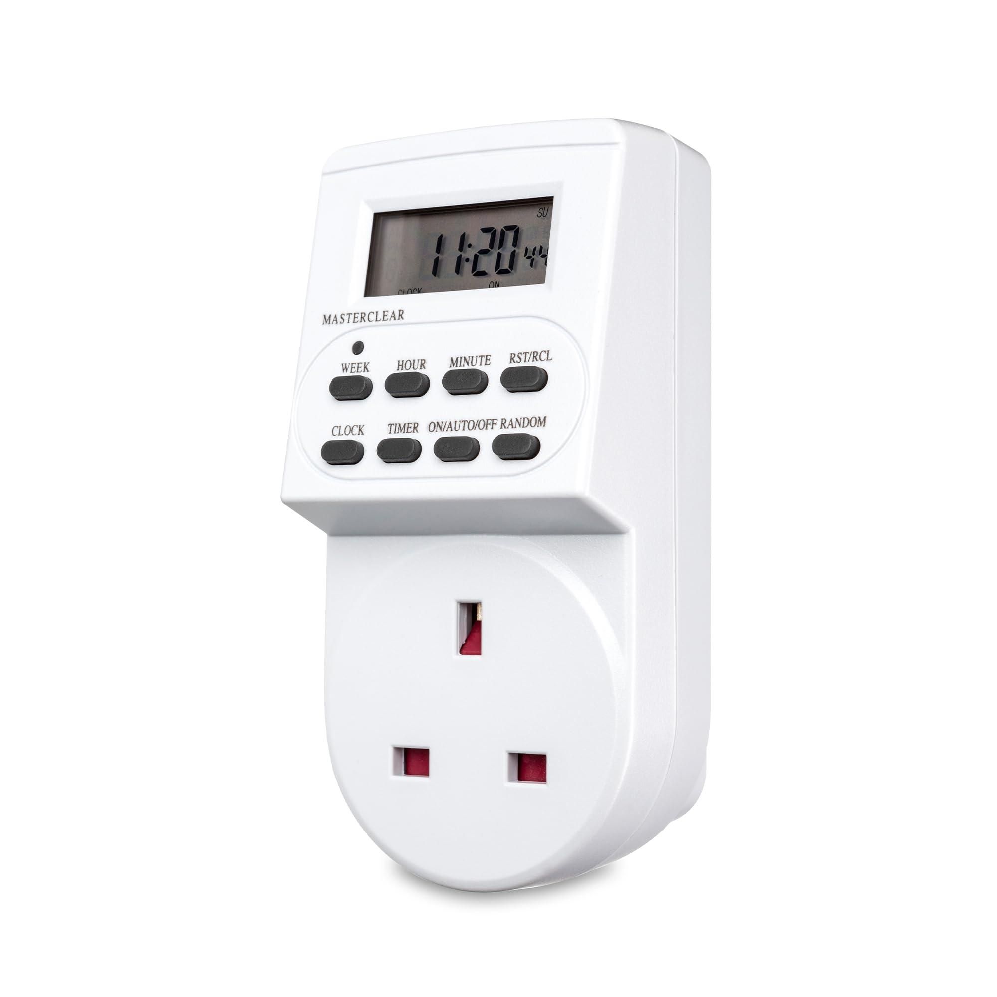 Defender Digital Timer Plug Socket - 24 Hour Programmable Timer Switch with LCD Display - 10 ON/OFF Settings & Random Mode for Indoor Lights and Home Appliances (240V, 13A, 3120W)