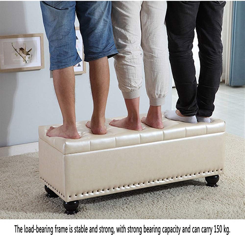 Otomana Plegable de Almacenamiento con Sistema de Seguridad contra Incendios, Taburete Tipo sofá de PU, Caja de Almacenamiento de Juguetes con Tapa abatible, Banco zapate