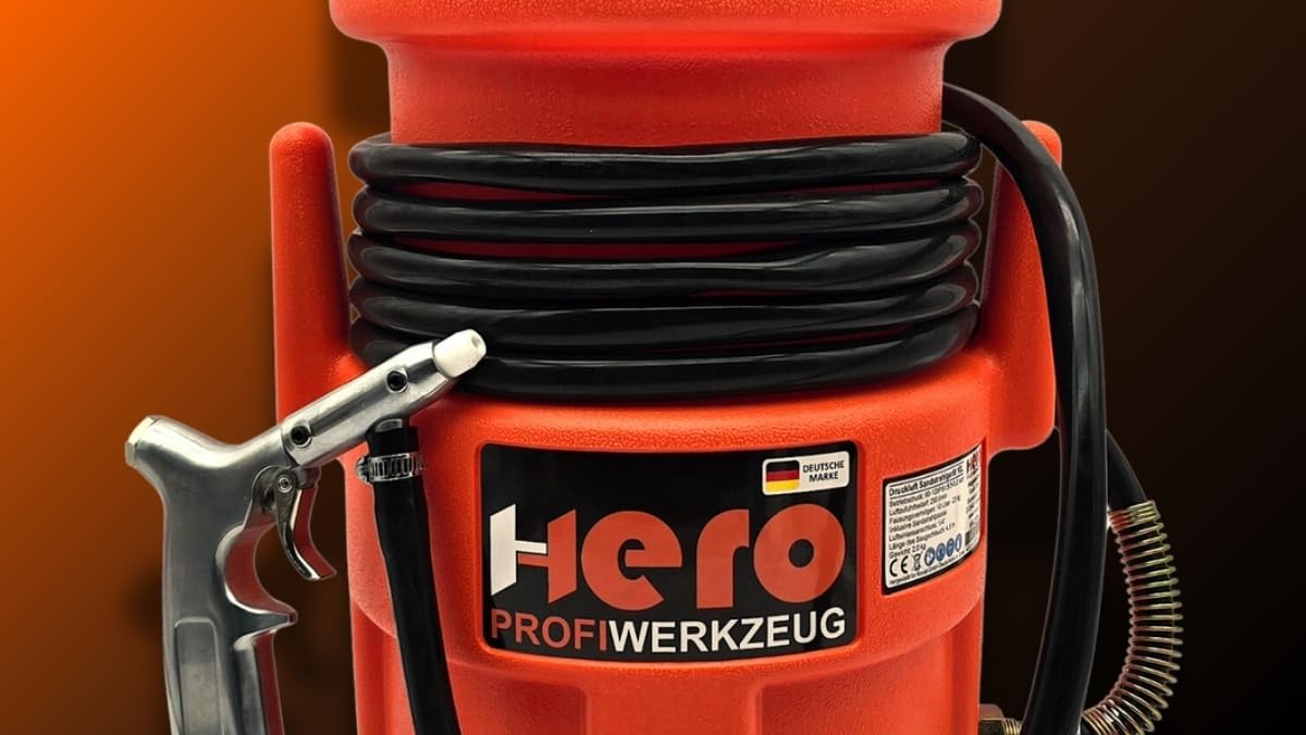 HERO Sandstrahler Druckluft 10L – Mobiles Sandstrahlgerät mit Strahlpistole für Rostentfernung, Reinigung & Oberflächenbearbeitung
