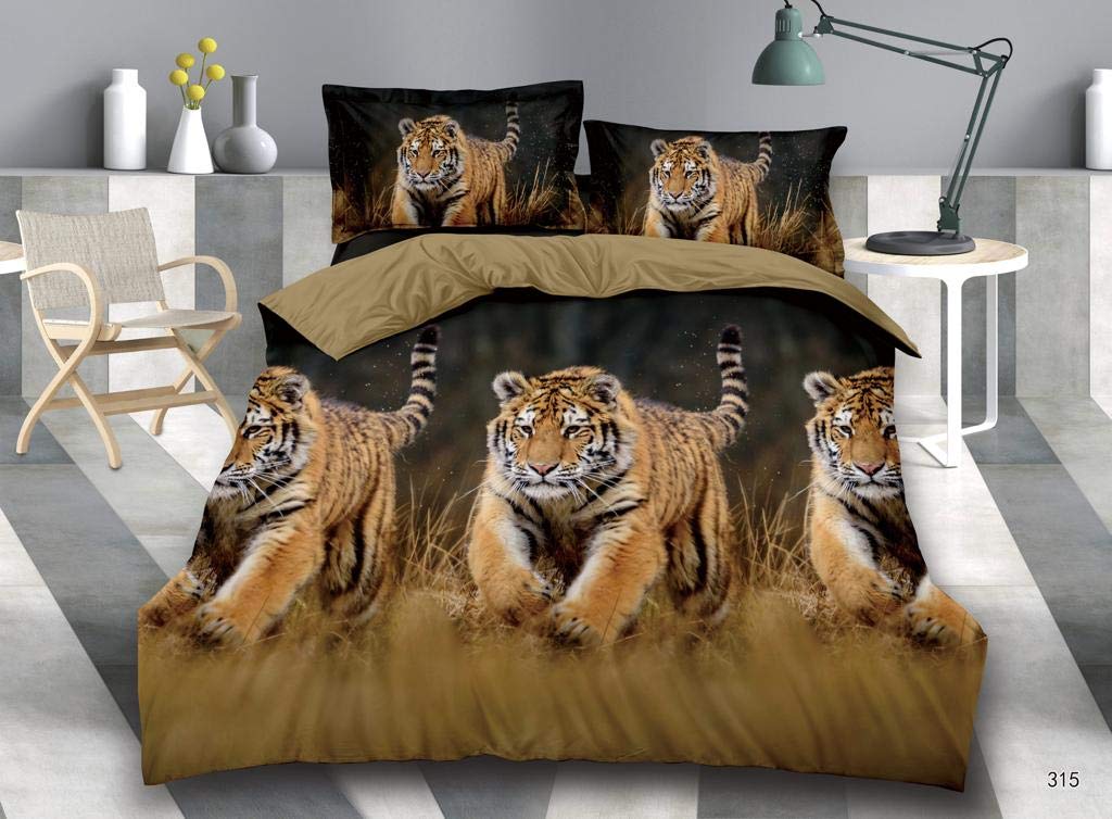 swift 4 Piece 3D Effect Duvet Quilt Cover Complete Bedding Set Vibrant Tigers Images Printed Feel Just Like Cotton 315 Double
