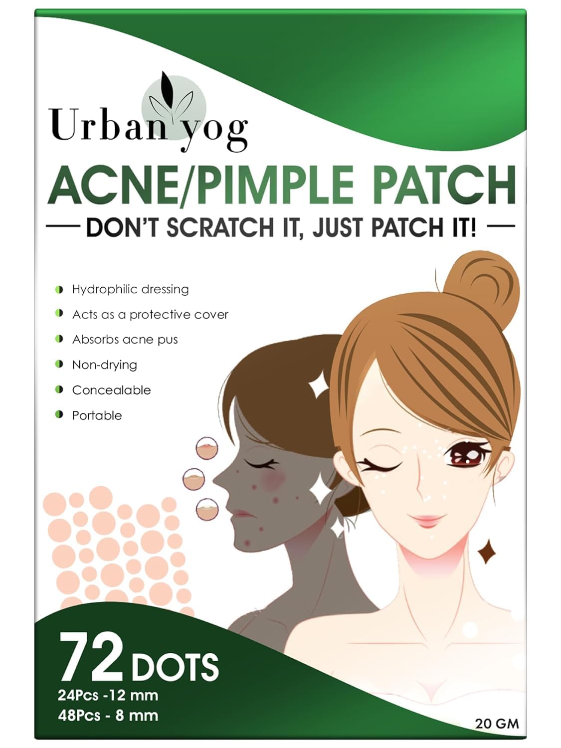 Ur ba n Yo g Ac ne Pimple Patch for Face 72 dots Waterproof Patches for Active Acne