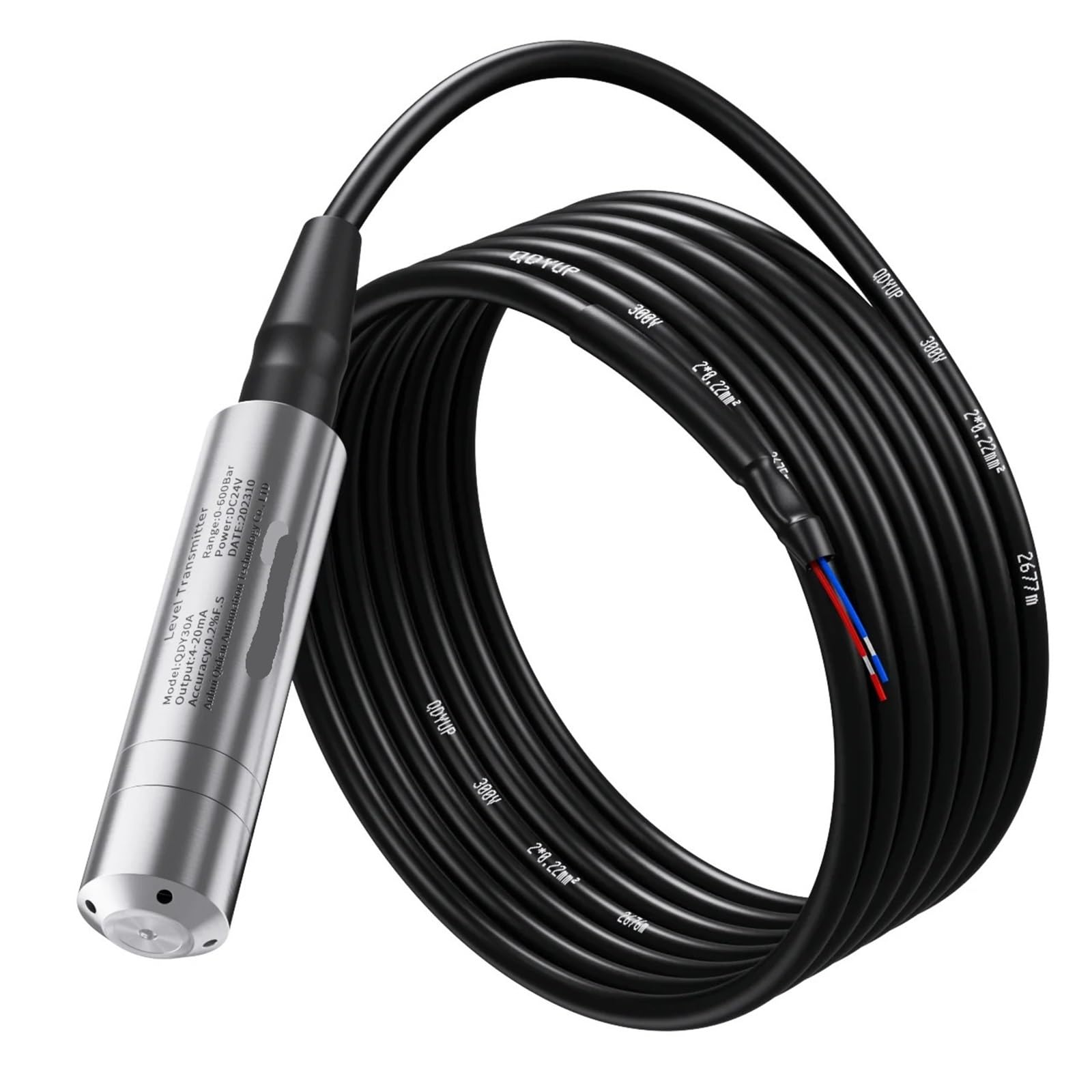 Sensore di livello impermeabile IP68, sensore di livello del serbatoio dell'acqua, 4-20 mA. Sensore di rilevamento del livello del liquido, 0-10 V in acciaio inox (10 m Re 10 m, 12 V, 0-10 V)