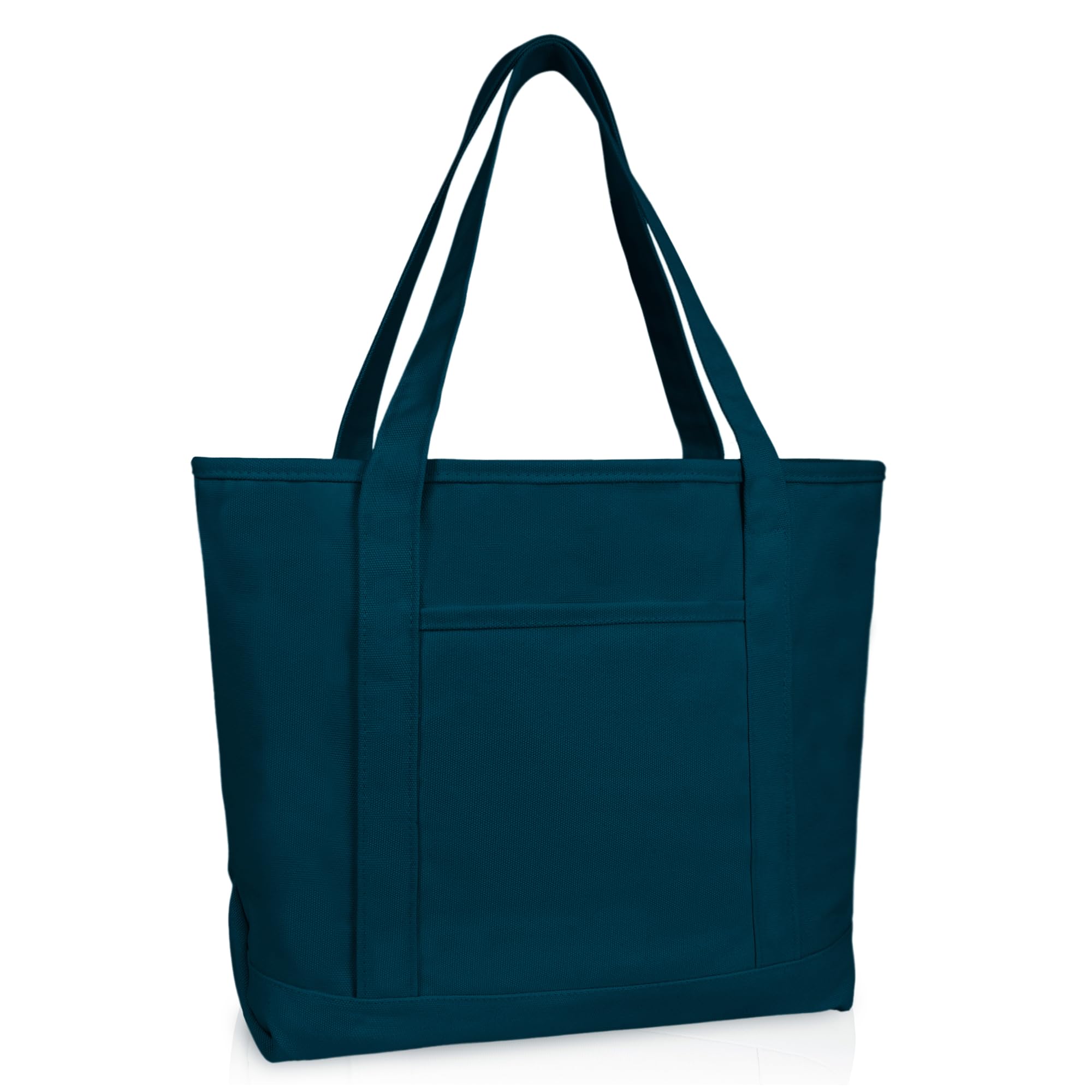 Dalix 20" Solid Color Cotton Canvas Shopping Tote Bag in Navy Blue