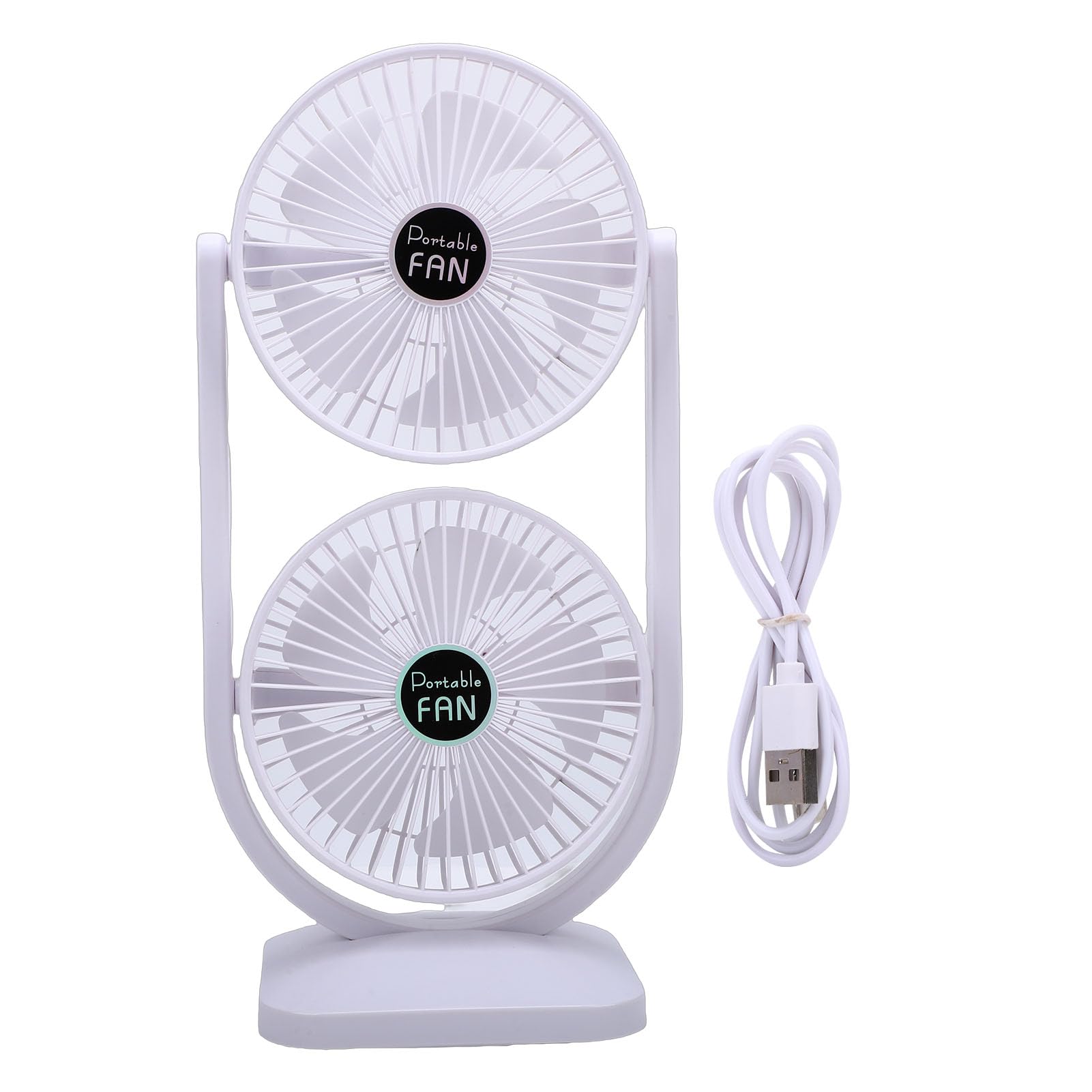 Ventilatore da Tavolo Doppia Testa, Ricaricabile USB 3 Velocità Elettrico