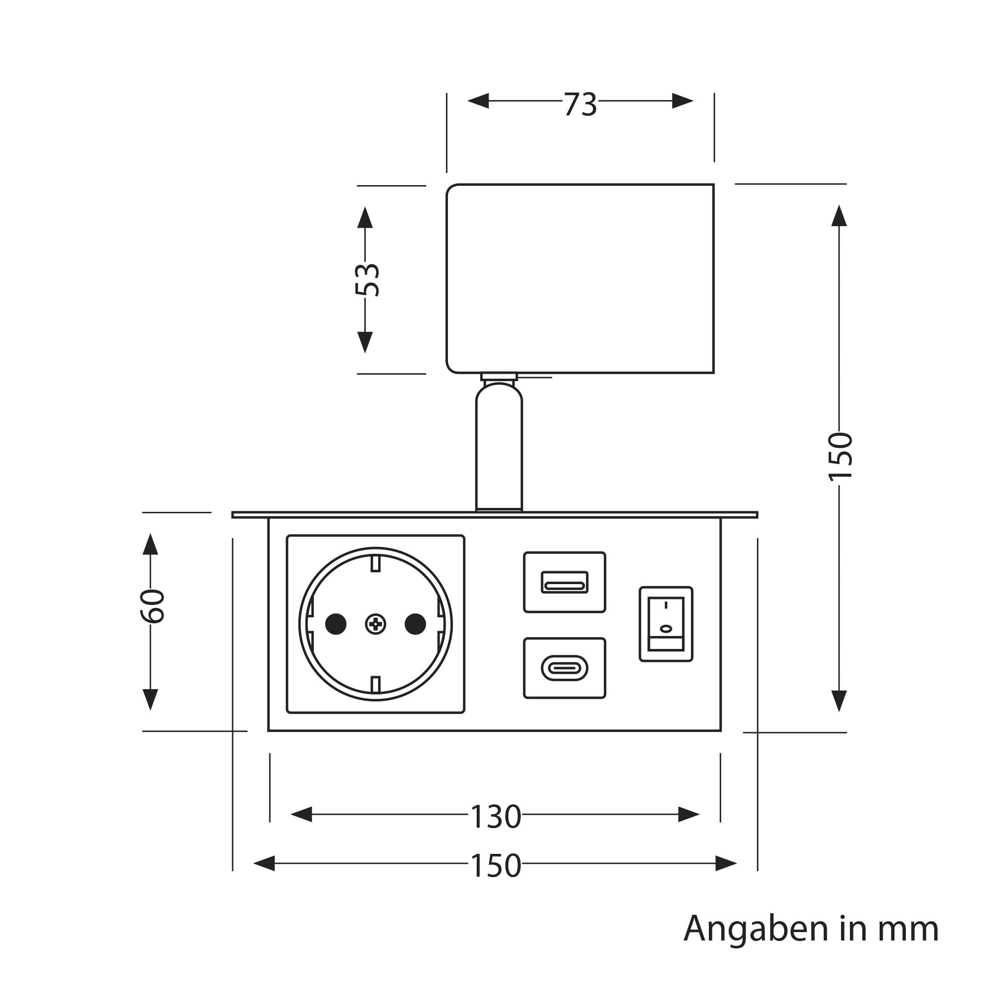 ledscom.de Wandleuchte WAIKA, 1-flammig, Schalter, schwarz, 1 Steckdose, USB-C, USB-A, 1x GU10 max. 15W
