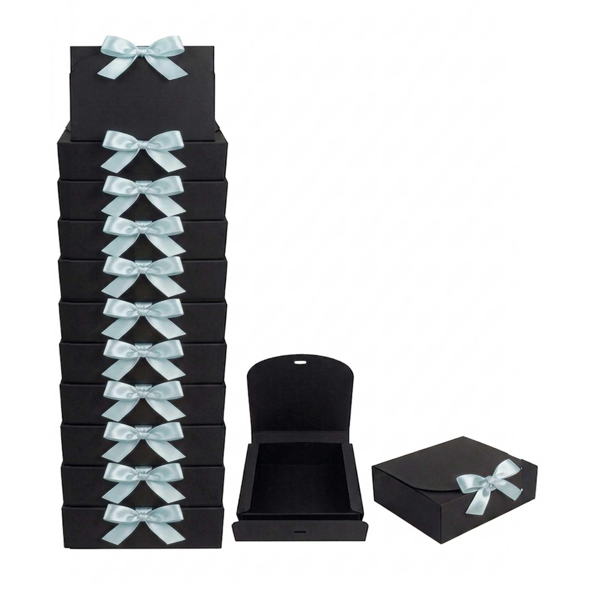 Emartbuy Black Kraft Gift Box with Light Blue Ribbon – 31 x 25.5 x 8 cm – Fits Books, Photo Frames & Flat Gift Sets – Birthdays Weddings Christmas Corporate Gifting Trade Wholesale – Pack of 12