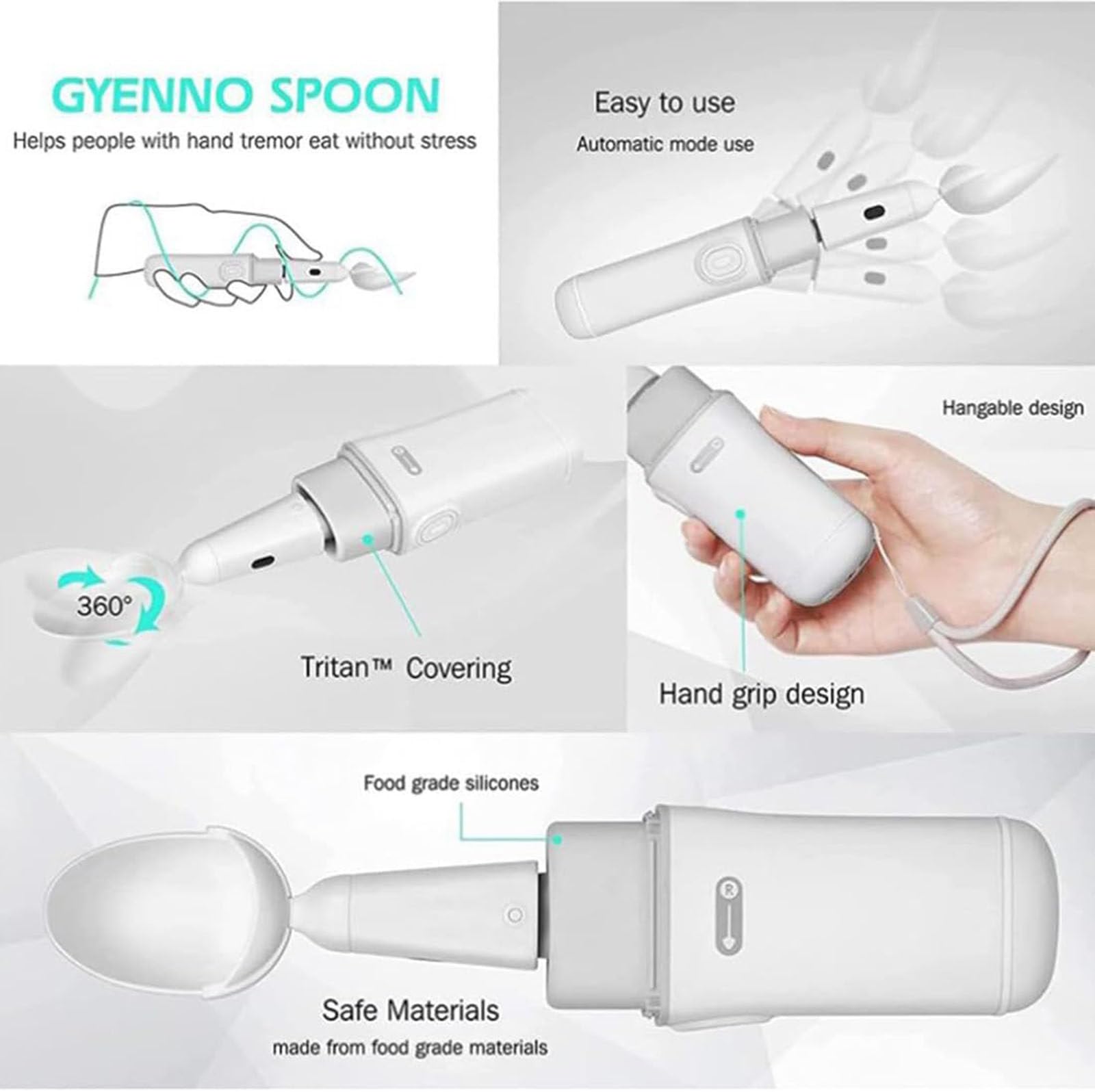 Cuchara adaptativa de Parkinson para ayuda de temblores y artritis, asistencia de temblores en tiempo real para personas discapacitadas, cubiertos ergonómicos para temblores de manos y asistencia