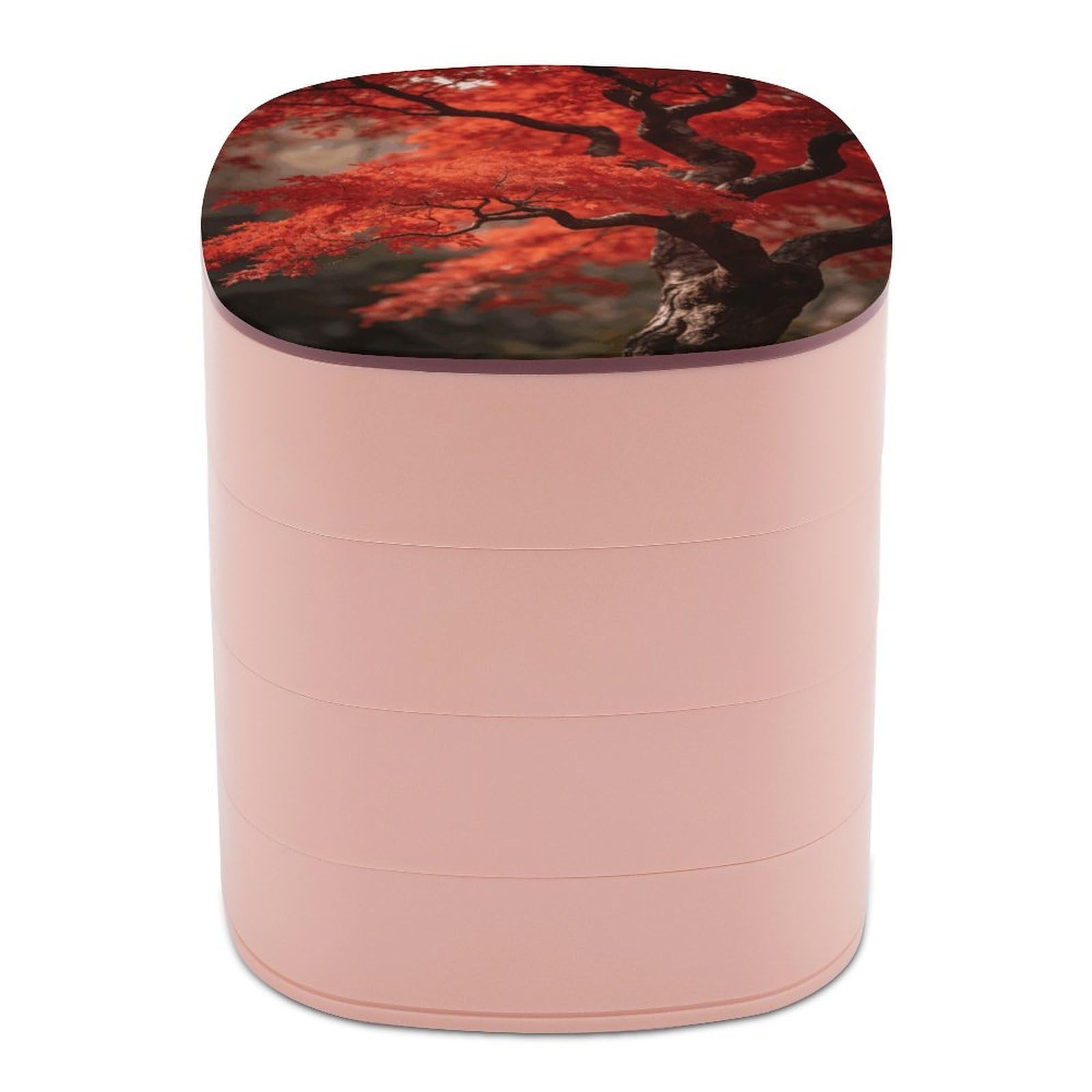 LZQPOEAS Red Trees Jewelry Box Women Jewelry Organizer Travel Jewelry Case Cute Necklace Ring Storage Organizer 4-Layer Rotating Jewelry Tray Case with Mirror for Bracelets