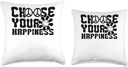 Miniatura 3 de Happiness Quotes Retro Bohemian Nostalgia Design Choose Your Happiness Hippie Positivity Affirmations Groovy Throw Pillow, 18x18, Multicolor