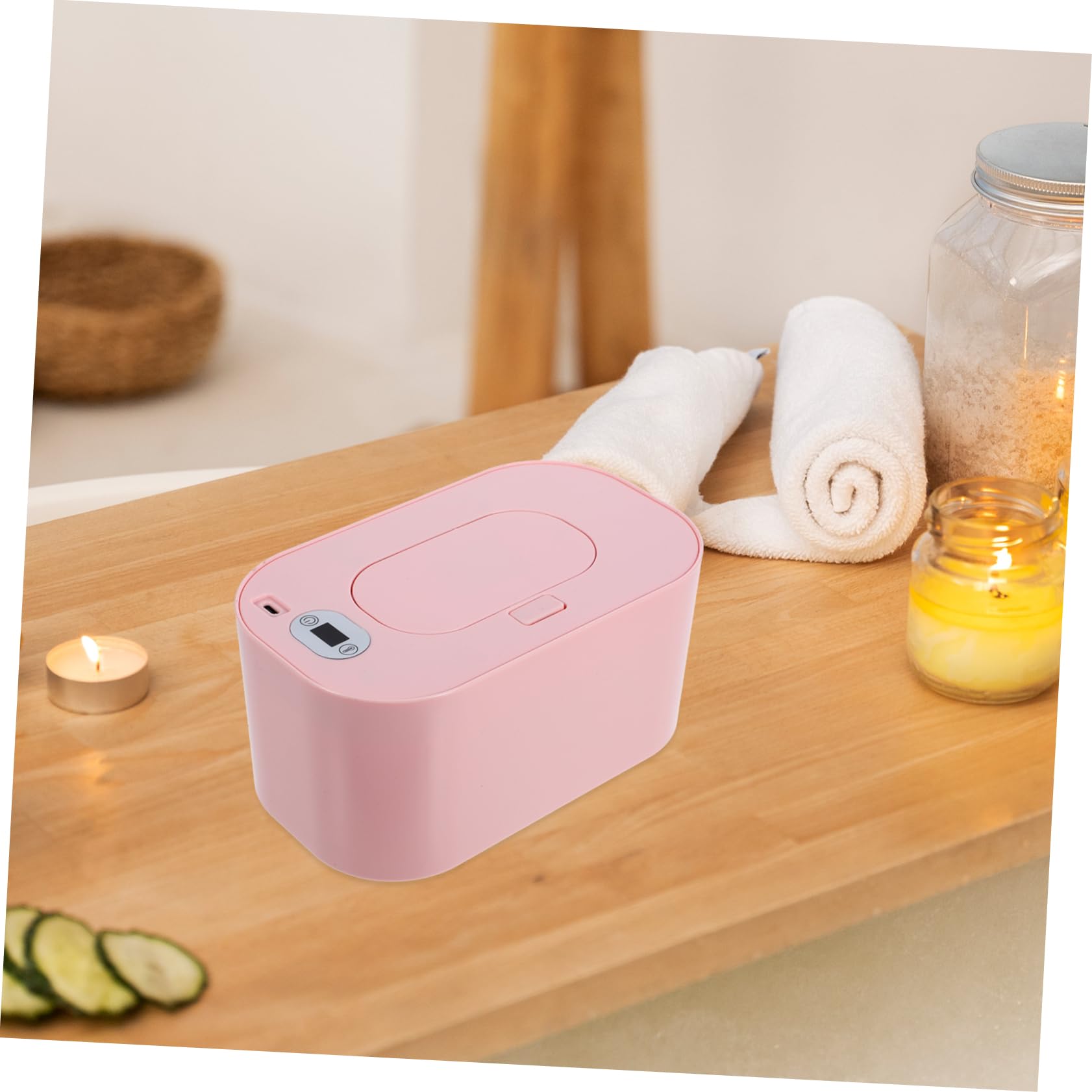 Healifty Calentador De Pañuelos Húmedos Para Ñiño Portátil Rosa, Capacidad 80 Toallitas, Termostato Ajustable, Bajo Consumo, Uso El Hogar y Viaje
