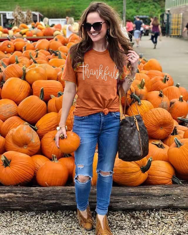 Thanksgiving Shirts for Women Thankful Graphic Casual Short Sleeve Tops - Image 6