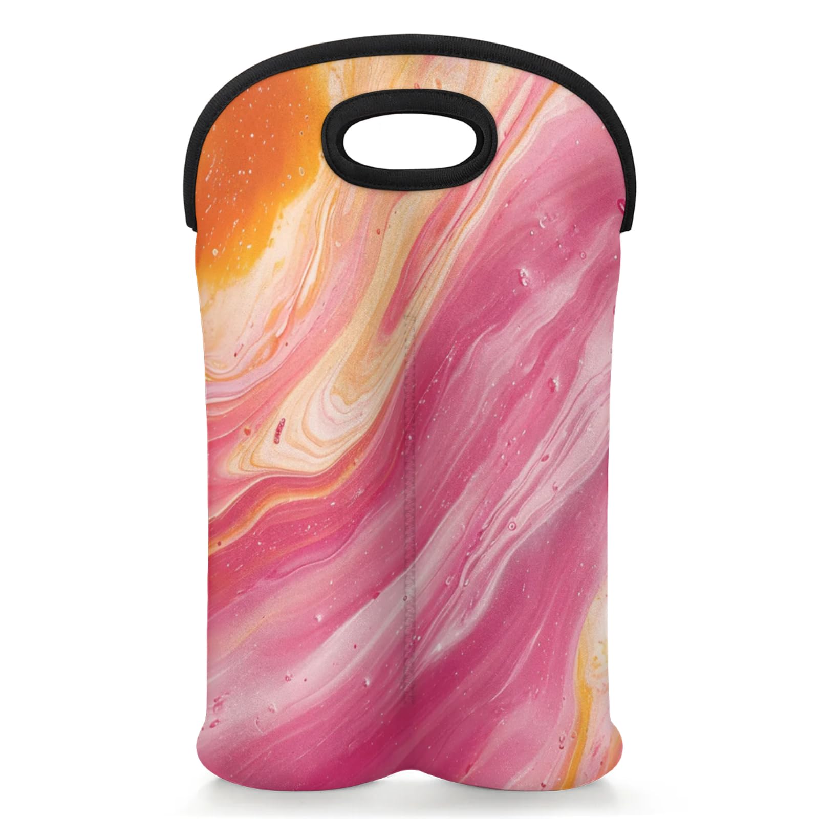 GzLeyigou 2 Bottles Abstract Marble Pink Wine Bag Sleeve Totes Neoprene Protective Wine Carrier Bag for Wine,Water, Champagne, Beer, Baby Bottles,Gift 14.5 x 10 Inches