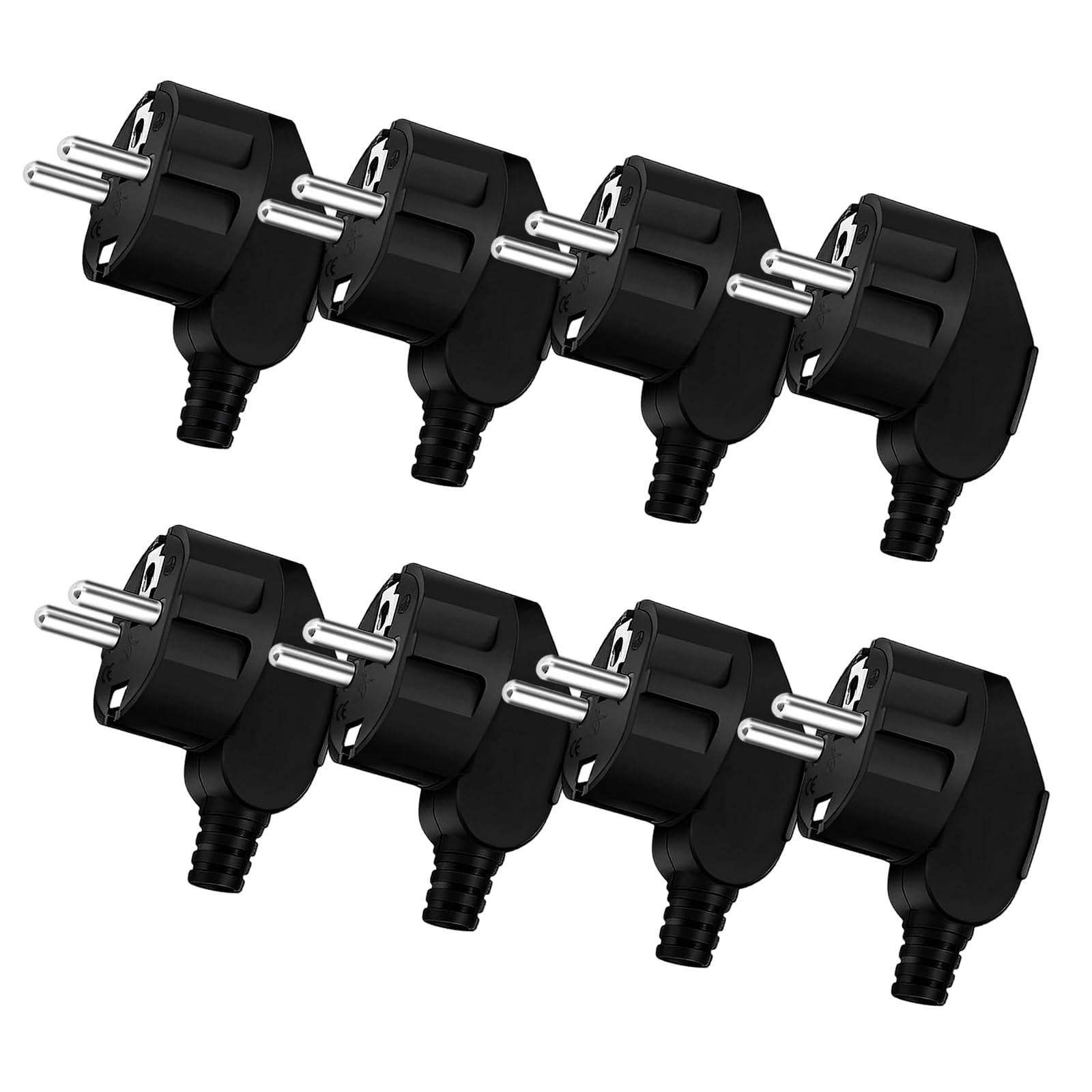 Spina Schuko, 8 pezzi, spina Schuko 250 V/16 A, connettore con contatto di protezione, infrangibile, durevole, con beccuccio antipiega, spina angolare esterna, impermeabile, in gomma per cavo