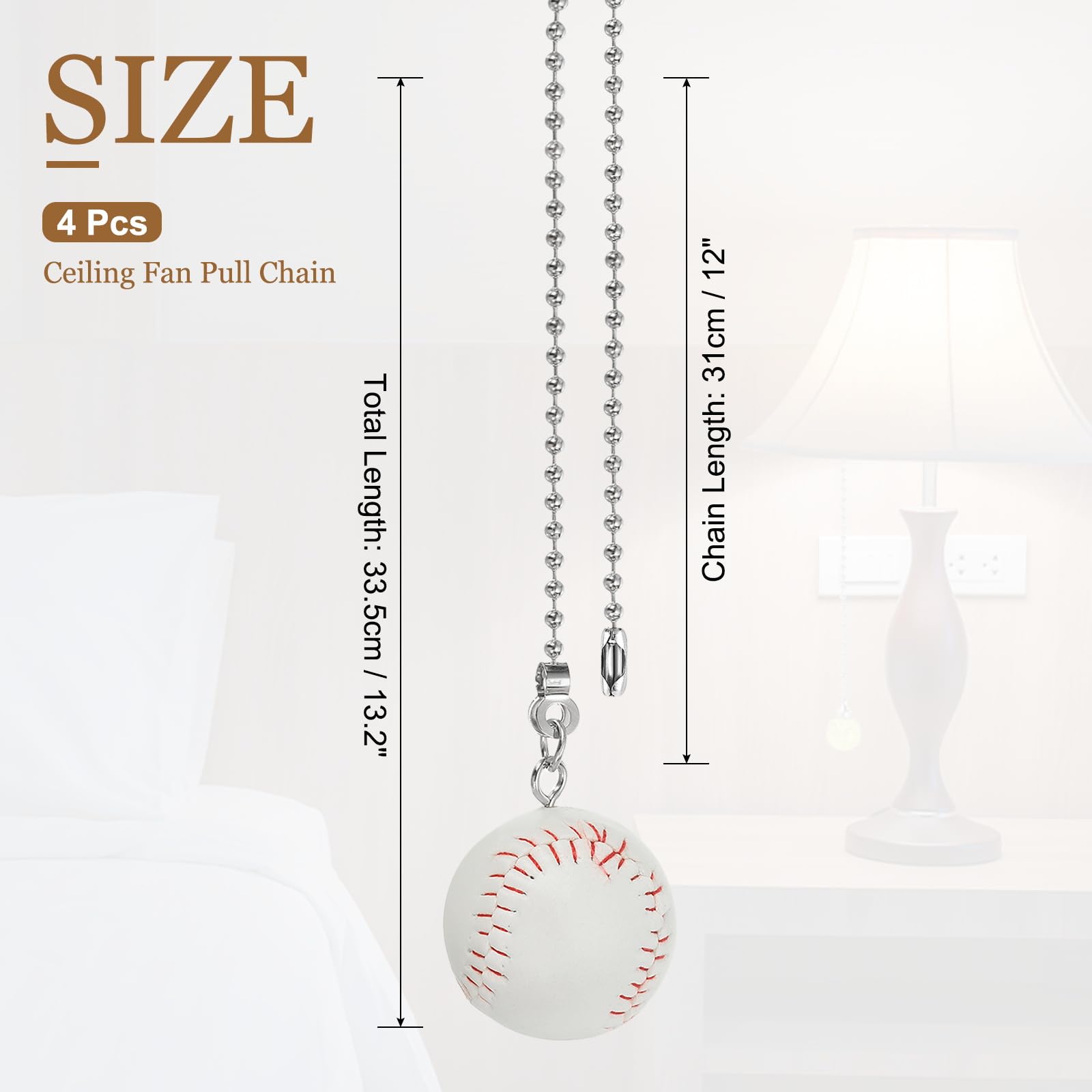 PATIKIL Ceiling Fan Pull Chain 12 Inch, 4 Pack Baseball Pull Chain Extension Fan Pulls Extender Ornament Pendant for Ceiling Light Lamp - Image 2