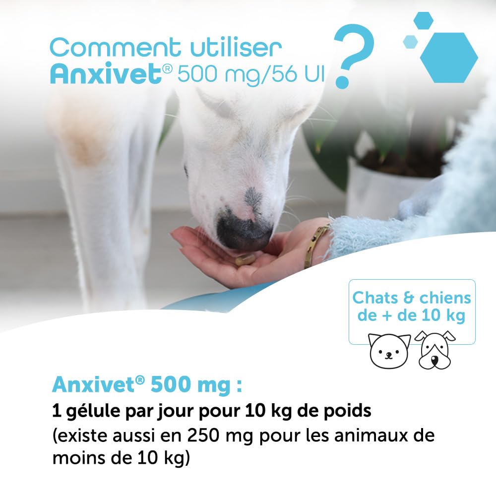 MP Labo Anxivet® - Favorise Le Bien-être et l'Adaptation Face aux Situations Stressantes du Quotidien pour Chien et Chat (500 MG 56 UI 30 gélules)