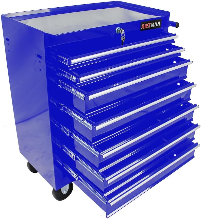Rolling Tool Cart with Drawers and Wheels Mechanics Tool Cabinet Heavy Duty Lockable Tool Chest Multifunctional Tool Cart (7 Drawers, Blue)