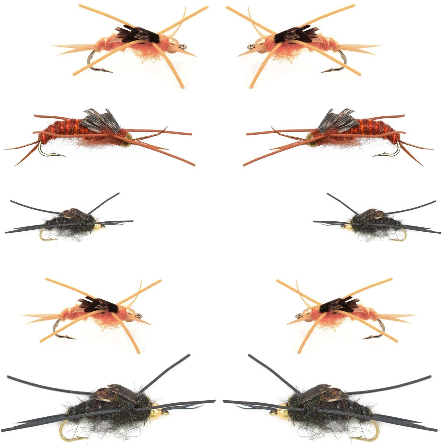 The Fly Fishing Place Basics Collection - Kaufmann's Tungsten Bead Stonefly Nymph Assortment - 10 Bead Head Rubber Legs Wet Flies - 5 Patterns - Hook Sizes 4, 6, 8, 10, and 12