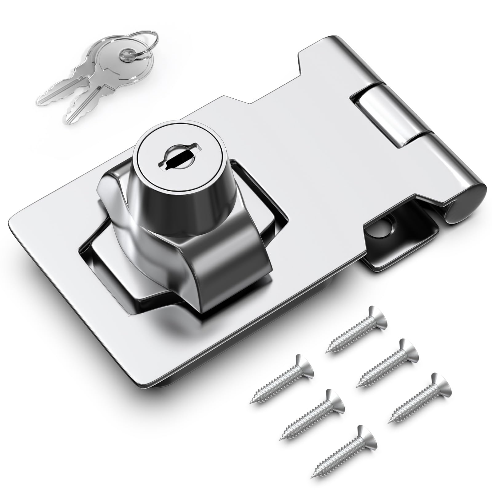 I-EASYDWW Keyed Hasp Locks, Twist Knob Keyed Locking Hasp for Cabinet Small Door, Zinc Alloy with Iron Chrome Plating, with Keys and Screws, Silver, 2.5 inch-image-27