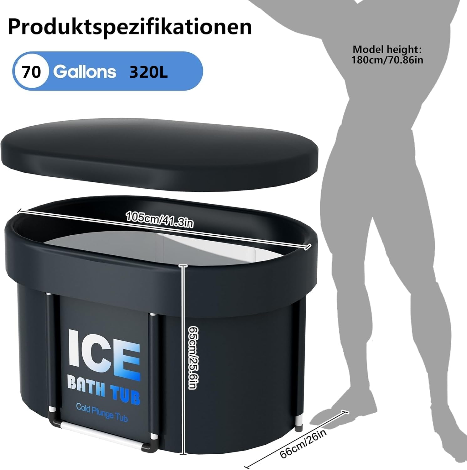 IJsbad met deksel voor atleten, 450 l draagbaar ijsbad voor volwassenen, opvouwbare badkuip voor outdoor fitness, 105 cm lang Ice Bath, tuinsauna's zwembaden