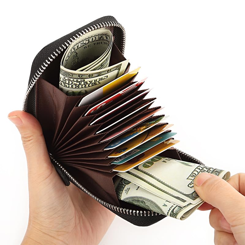 Textured Accordion Card Case – Slim Unisex Single‑Fold Wallet with Multi‑Card Slots, ID & Coin Pocket, 12×7.5×2.5 cm (12 Colors)(Grass Green)2