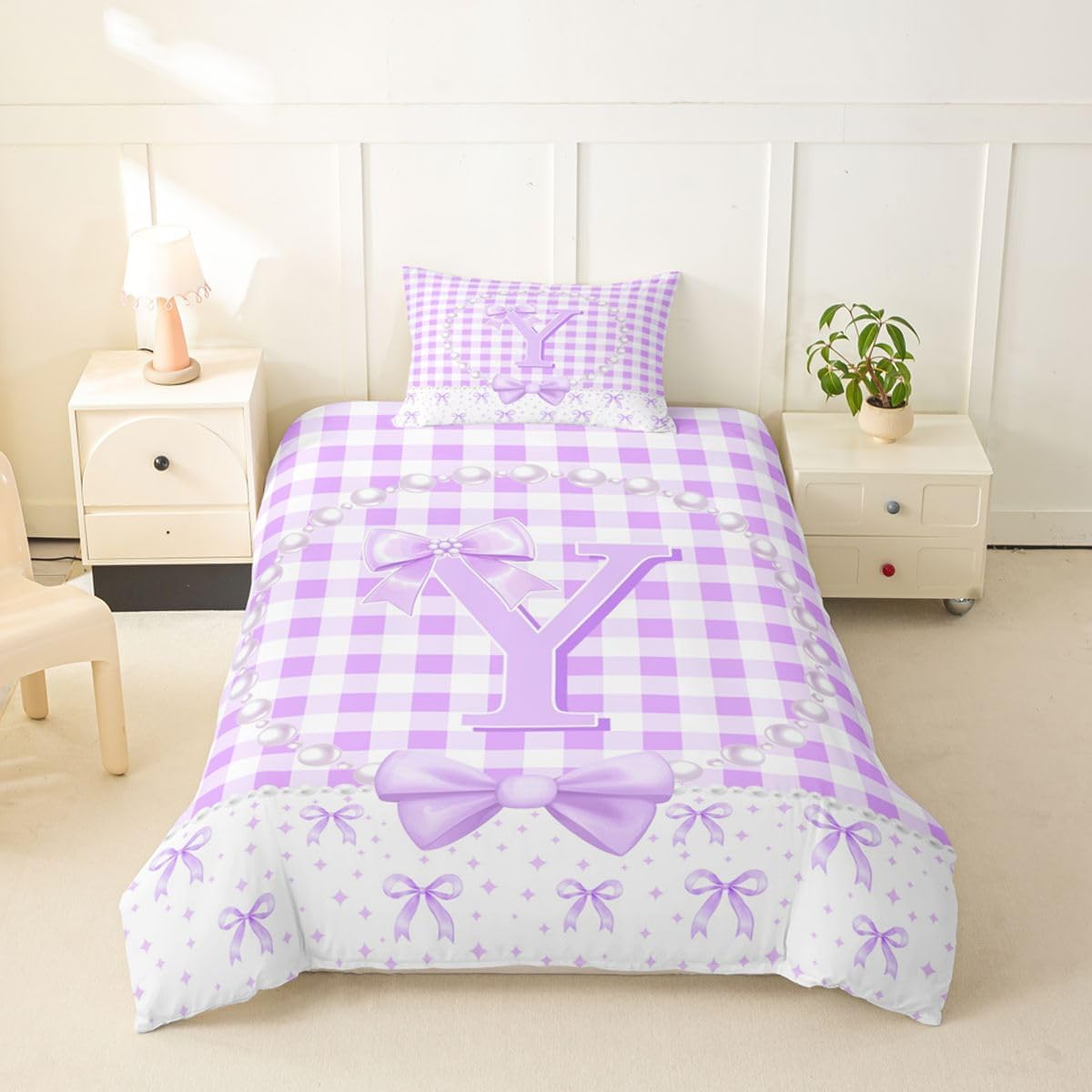 Erosebridal Personalized Purple Bowknot Toddler Duvet Cover Breathable