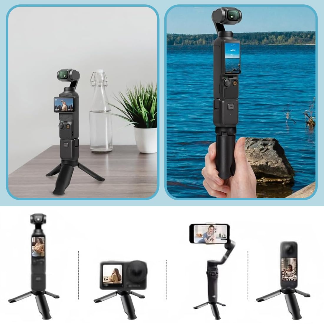 2pz Mini Treppiede e Supporto per DJI Osmo Pocket 3, Treppiede Portatile Tavolo, Base per Pocket 3 con porta di ricarica, per Selfie Stick Vari Accessori per Attrezzature di Ripresa