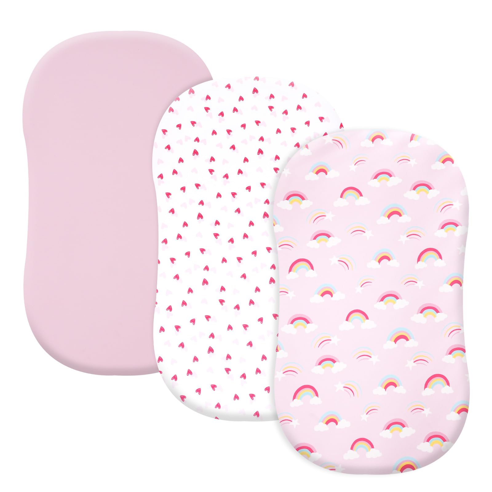 david's kids 3 Pack Bassinet Sheets, Ultra Soft Breathable Comfortable Baby Sheet Set for Girls Neutral, Univeral Fit for Most Cradle and Bassinet Mattress, Rainbow
