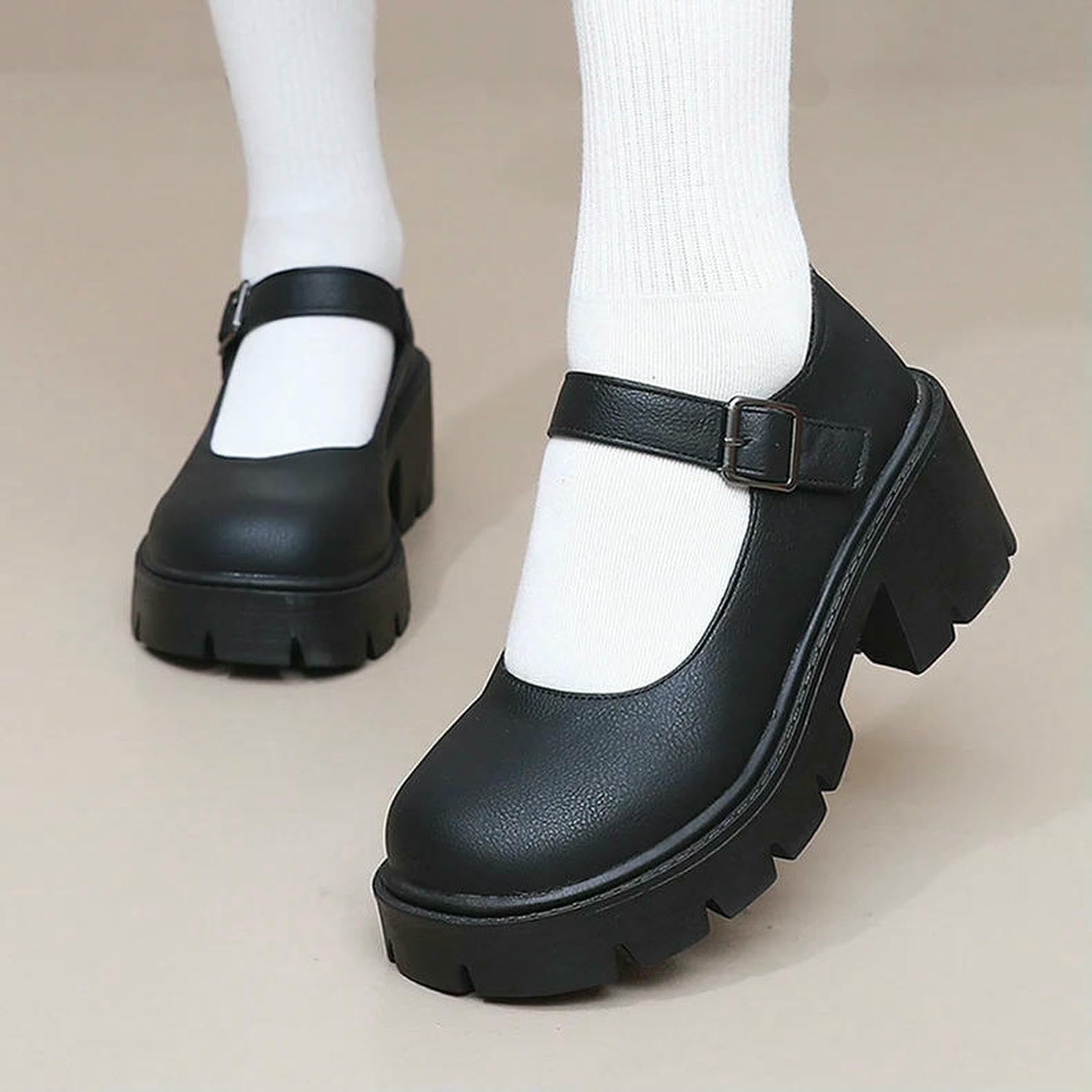 Ballerine Donna,Scarpe Mary Jane Scarpe da Scolaretta con Plateau E Tacco Alto da Donna